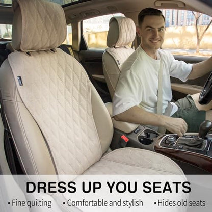 2pcs Sideless Car Seat Covers for All Seasons - Breathable Front Seats Cushions Non-Slip Bottom with Headrest Protectors - Universal Carseat Cover Fits for Most Vehicles Cars Van SUV Truck Beige - color: Front Beige