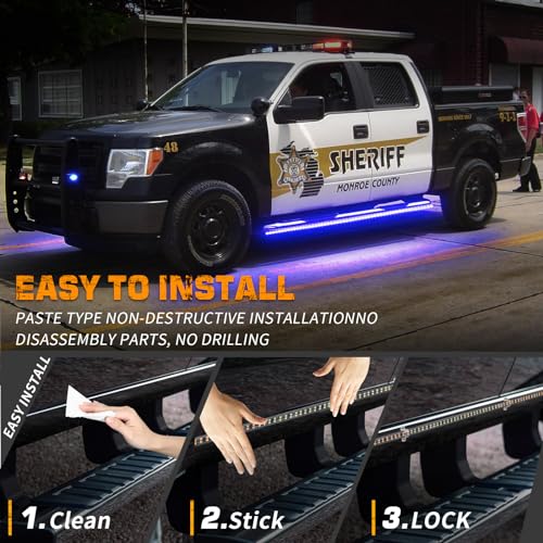 XRIDONSEN 2PCS 60 inch Blue Running Board Emergency Lights Strip 720 LED Strobe Lights Flashing Warning Safety First Responder Light for Police Firefighter Vehicles Ambulance Trucks Pickup SUV - color: Blue