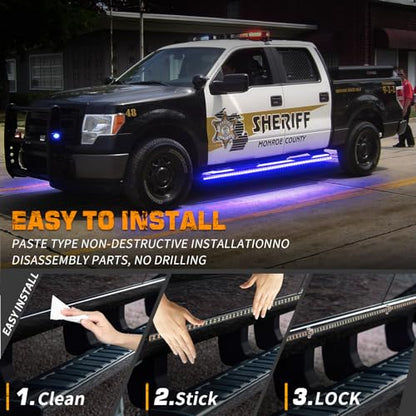 XRIDONSEN 2PCS 60 inch Blue Running Board Emergency Lights Strip 720 LED Strobe Lights Flashing Warning Safety First Responder Light for Police Firefighter Vehicles Ambulance Trucks Pickup SUV - color: Blue