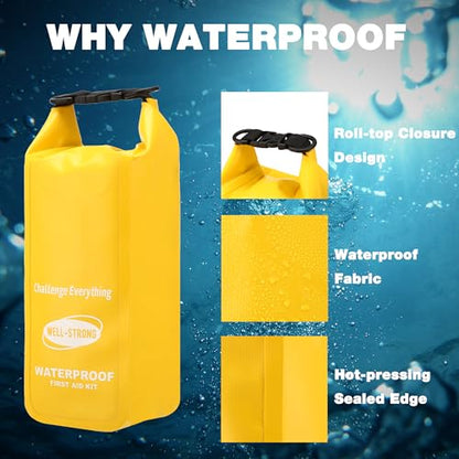 Boat First Aid Kit Waterproof, WELL-STRONG Marine Emergency Kit with Roll Top Dry Bag for Boating Fishing Kayaking – Water-Resistant Contents for Camping & Beach（Yellow） - color: Ws011-yellow