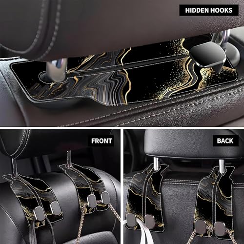 1 Pack Car Seat Headrest Hooks for Purses Abstract Black Golden Marble Bag Purse Holder for Car with Double Metal Hooks Car Purse Hanger Hanging Accessories - color: Abstract Black Golden Marble