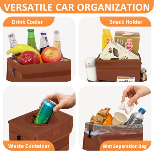 Vankor Car Trash Can, Brown, 2.2 Gallons Capacity, Waterproof, Polyester Material, Adjustable Strap, Hanging Design, Leakproof Lining, 100% PEVA Thickness - color: Brown, size: 2.2 Gallons