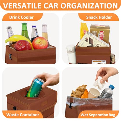 Vankor Car Trash Can, Brown, 2.2 Gallons Capacity, Waterproof, Polyester Material, Adjustable Strap, Hanging Design, Leakproof Lining, 100% PEVA Thickness - color: Brown, size: 2.2 Gallons