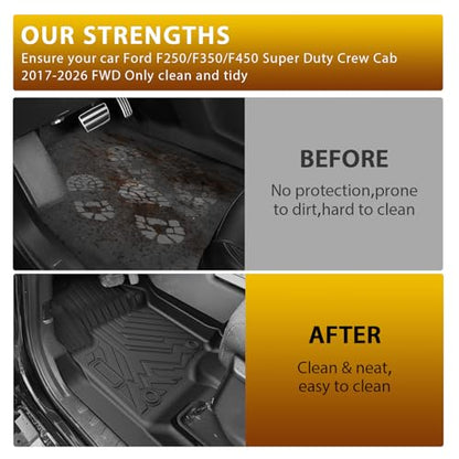 Powerty Floor Mats Truck Bed Mat for 2017-2024 2025 2026 Ford F250/F350/F450 Super Duty Crew Cab Accessories All Weather TPE Custom Fit Truck Floor Bed Liners - size: 3)Ford F250/F350/F450｜17-26｜Truck Combo Set