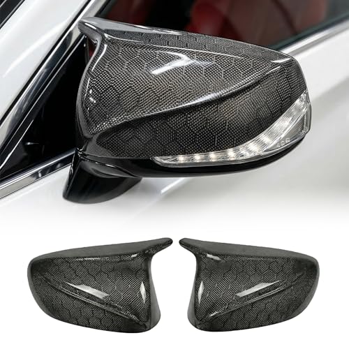 Real Carbon Fiber Side Mirror Covers Compatible with Infiniti Q50 Q50S (2014-2024), Q60 (2017-2022), Q70 (2014-2019) - Horn Style Replacement Housing Caps (Honeycomb Carbon Fiber) - style: Honeycomb Carbon Fiber