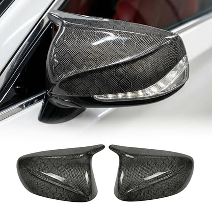 Real Carbon Fiber Side Mirror Covers Compatible with Infiniti Q50 Q50S (2014-2024), Q60 (2017-2022), Q70 (2014-2019) - Horn Style Replacement Housing Caps (Honeycomb Carbon Fiber) - style: Honeycomb Carbon Fiber
