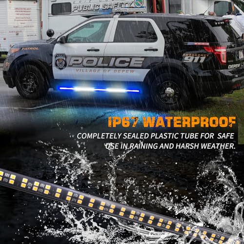 XRIDONSEN 2PCS 60 inch Blue White Emergency Lights Strip 720 LED Running Board Police Strobe Lights Firefighter Light Flashing Warning Safety First Responder Lights for Vehicles POV Trucks Pickup - color: Blue/White