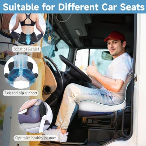 Memory Foam L-Shaped Integrated Seat Cushion for Office Chair, Truck&Car Ergonomic Driver Seat Cushion for Back, Lower Back & Tailbone Support for Truck Driver&Long Driving (Grey)
