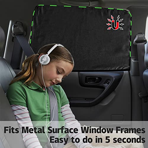 ZATOOTO Car Window Curtains - 2 Pcs Black Silk Side Rear Protection Covers - Magnetic Privacy Sun Shade Keeps Cooler for Baby Kids Sleeping - color: Black Faux Silk Flat-Rear 2PCS