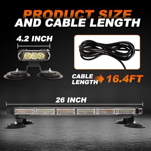 ASPL 26inch 126 LED Rooftop Emergency Strobe Lights Bar Double Side Flashing Safety Warning Traffic Advisor Light Bar Hazard Snow Plow Light for Work Trucks Vehicles Construction Tow Pickup(Red/White) - color: Red/White