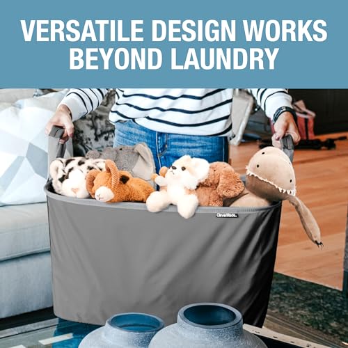 CleverMade Collapsible Laundry Basket LUXE 2 Pack – 60 L (16 Gal) Foldable Cotton Blend Clothes Hamper with Vegan Leather Accents, Reinforced Handles, Space Saving Laundry Bin Holds 55 lbs - Navy - color: Navy Noir