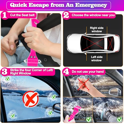 THINKWORK Pink Car Window Breaker, Glass Breaker, Window Breaker Seatbelt Cutter, 2-in-1 Car Safety Hammer with One Second Emergency Glass Hammer, Safety Emergency Car Escape Tool for Car, Office - color: New Pink