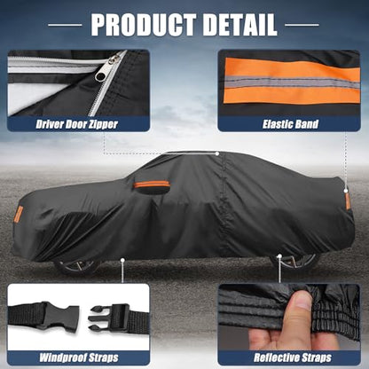 X AUTOHAUX Car Cover for Chevy Camaro 2010-2021 Aluminum Film Outdoor Waterproof Sun Rain Snow Hail Protection with Driver Door Zipper - size: for Chevy Camaro 2010-2021
