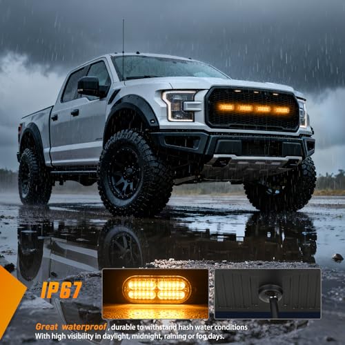 Nilight 4PCS 24LED Emergency Strobe lights 12V 24V Amber Surface Mount Grille Hazard Safety Warning Light Sync Feature Side Flashing Marker Flash for Car Truck Campers - color: Amber
