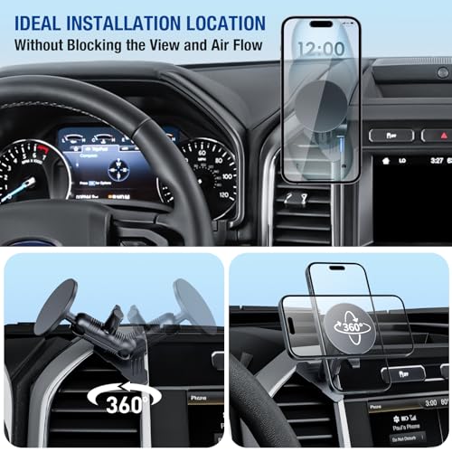 Surfcabin CNC Vent Phone Holder, Magnetic Air Vent Phone Holder Cradles Mount Compatible with F150 2015-2020 & Super Duty F250 F350 F450 2017-2021, Full Metal Bracket for Most CellPhones - style: Compatible with F150 2015-2020 with Metal Arm