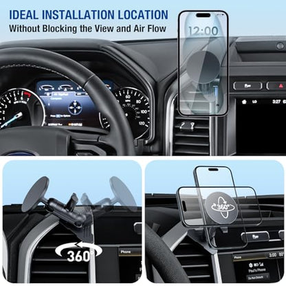 Surfcabin CNC Vent Phone Holder, Magnetic Air Vent Phone Holder Cradles Mount Compatible with F150 2015-2020 & Super Duty F250 F350 F450 2017-2021, Full Metal Bracket for Most CellPhones - style: Compatible with F150 2015-2020 with Metal Arm