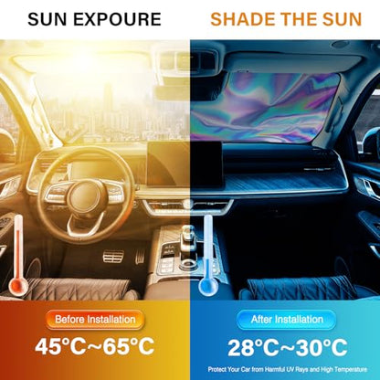 Iridescent Sun Shade for Car Windshield, Foldable Universal Car Windshield Upgrade Sunshade Enhanced UV Rays Reflective Sun Visor Shade Keeps Vehicle Cool - color: Silver- Colorful, 57"x31.5"