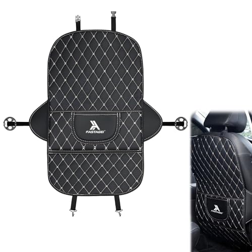 Universal Car Kick Mats Back Seat Protector with Storage Pockets, Premium Leather Car Seat Back Cover Protector Waterproof Scratch-Resistant Easy Clean