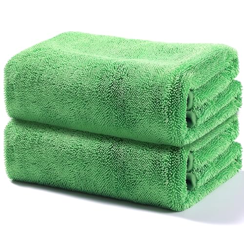 JOYMOOP Microfiber Towels for Cars, 2 Pack 63" x 29.5" Car Drying Towel, Green Reusable Car Towel, Quick Drying Car Microfiber Cleaning Cloth for RVs, SUVs, Trucks - color: New Car Towels - Green, size: 63"x29.5" - 2pcs