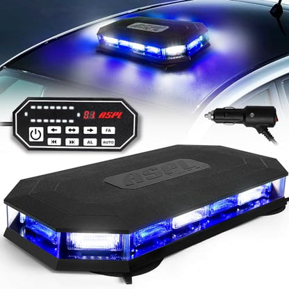ASPL 16.5 Inch Roof Top Beacon Emergency Strobe Light with Controller 56 LED Magnetic Warning Caution lights bar Traffic Hazard Plow Light for Trucks Vehicles Construction Snowplow (Blue/White) - color: Blue/White