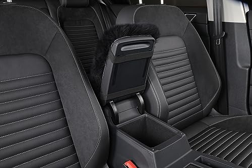 Genuine Sheepskin Center Console Cover Pad Genuine Furry Fluffy Wool Fur Car Armrest Cover Protector Universal Fit for SUV/Truck/Car - color: Long Wool-Black
