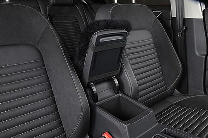 Genuine Sheepskin Center Console Cover Pad Genuine Furry Fluffy Wool Fur Car Armrest Cover Protector Universal Fit for SUV/Truck/Car - color: Long Wool-Black