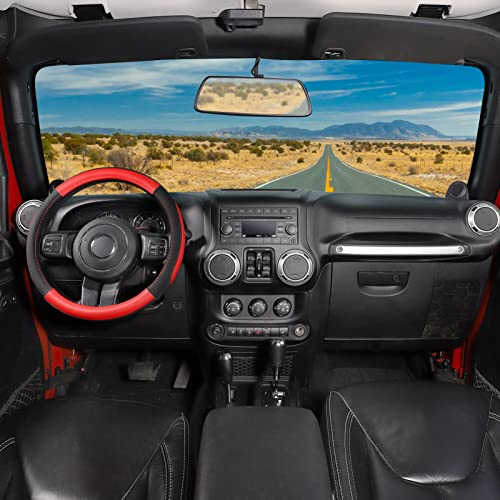 SEG Direct Car Steering Wheel Cover for F-150 Tundra Range Rover 15.5-16 inch, Black and Red Microfiber Leather - color: Black and Red, size: Large size[15 1/2''-16'']