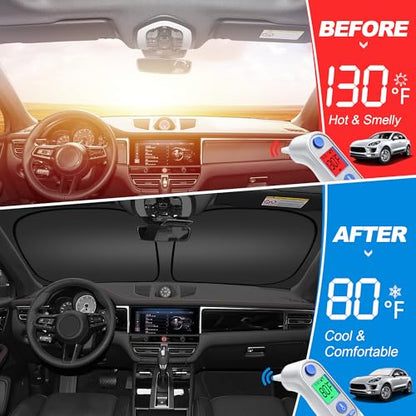Windshield Sun Shade for 1992-2025 Fo-rd E-Series Van & Motorhome E-150 E-250 E-350 E-450 Accessories, Foldable Window Sunshade Sun Visor Protector, Front Windshield Sunshade Blocks UV Rays - size: Silver & Black-Fit Ford E-150 E-250 E-350 E-450