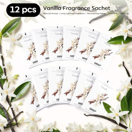 MYARO 12 Packs Vanilla Scented Sachets for Drawer and Closet, Long-Lasting Closet Sachet Bags Drawer Deodorizers Fresh Scents, Home Fragrance for Lover - color: Vanilla