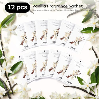 MYARO 12 Packs Vanilla Scented Sachets for Drawer and Closet, Long-Lasting Closet Sachet Bags Drawer Deodorizers Fresh Scents, Home Fragrance for Lover - color: Vanilla