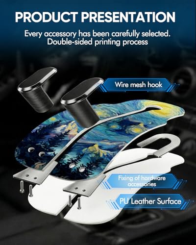 WOCOCN 2 Pack Car Purse Hook for Car Seat Headrest, Double-Sided PrintingPU Leather Purse Holder with Metal Hook, Cute Car Accessories for Women, Men (Car hook - Starry Sky Mountain A) - color: Car hook - Starry Sky Mountain A