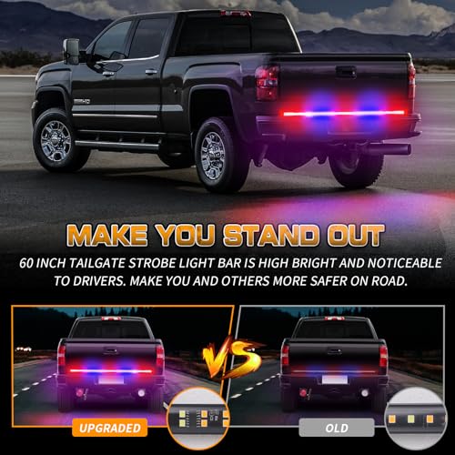 XRIDONSEN 60 inch Truck Tailgate Police Lights Strip 360 LED Rear Window Lights Red Blue Emergency Strobe Lights Flashing Warning Hazard Safety w/Waterproof Flexible for Vehicles Trucks - color: Red/Blue