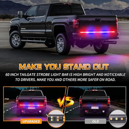 XRIDONSEN 60 inch Truck Tailgate Police Lights Strip 360 LED Rear Window Lights Red Blue Emergency Strobe Lights Flashing Warning Hazard Safety w/Waterproof Flexible for Vehicles Trucks - color: Red/Blue