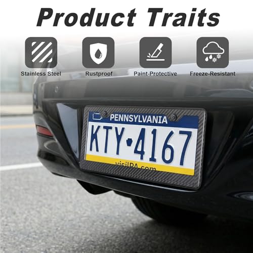 2PCS Carbon Fiber License Plate Frames with 2 Holes, Metal Car License Plate Cover with Screw Caps, Slim Edge Universal Fit for Cars, Trucks, SUVs, and RVs, Black - color: Carbon Fiber, size: 2 Holes