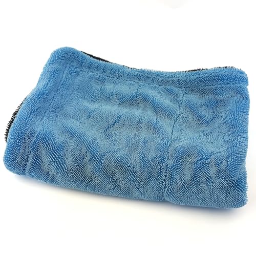 1200GSM Microfiber Car Drying Towel, Double-Twist Loop, Ultra-Absorbent, Quick-Dry, Lint- & Streak-Free, Scratch-Safe, for Car Wash & Detailing (1 Pack) (Dark Grey & Light Blue, 16" x 24") - color: Dark Grey & Light Blue, size: 16" x 24"