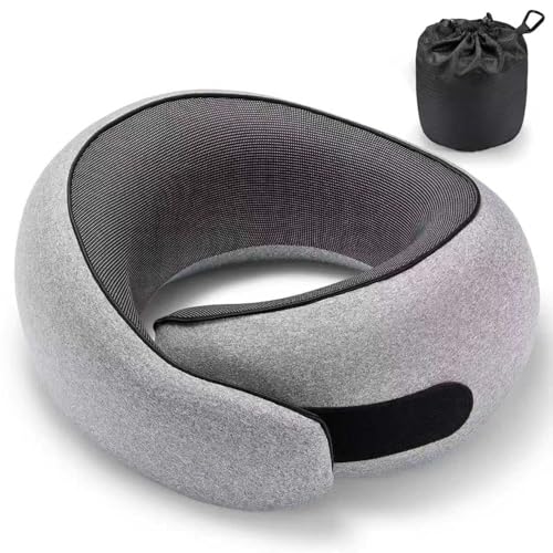 SZXYX Travel Pillows - 100% Pure Memory Foam Neck Pillow for Airplanes, Comfortable Breathable Cover, 360° Support Stowable Pillows for Sleeping, Car, Airport Travel Essentials, Warm Grey - color: Warm Grey