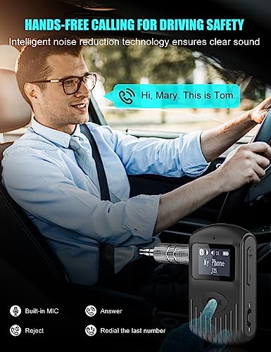 COMSOON Bluetooth Receiver with LCD Screen, Portable 3.5mm AUX Bluetooth 5.0 Adapter for Car/Home Stereo/Speaker/Wired Headphones, Noise Cancelling/Hands-Free Calling/Music Streaming-Black