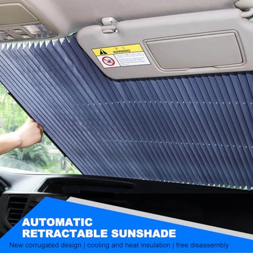 Ohleats Retractable Windshield Sun Shade, 25.6"×60" Sunshade Protector Blocks 99% UV Rays to Keep Your Car Cool, Front Windshield Sunshade Cover for Most Vehicles, Car Accessories (25.6"×60") - color: 25.6"×60"