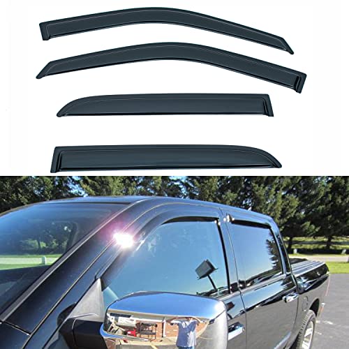 Set of 4 Window Visors Compatible with Ram 2009-2018 1500 2010-2018 2500/3500/4500/5500 Crew & Mega Cab with 4 Full Size DoorFront+Rear Smoke Sun/Rain Guard Outside Mount Tape-On Acrylic - size: for 2009-2018 Dodge Ram 1500 Crew Cab