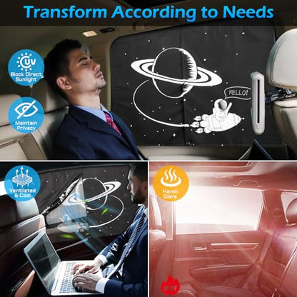 Car Window Shades, 2 Packs Magnetic car Sun Shade for Baby, Double Layers Magnetic Planet Pattern Design for Full Covers/Half Shade Options, Window Curtains for Heat/UV Protection Sun Block Covers - color: Planet