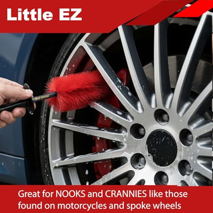 EZ Detail Brush Little - Red - Wheel Rim Cleaner for Cars, Bike, Trucks, Motorcycle, and Other Vehicles. Non-Scratch Auto Detailing Tool, Easily reaches Nook and Crannies - color: Red
