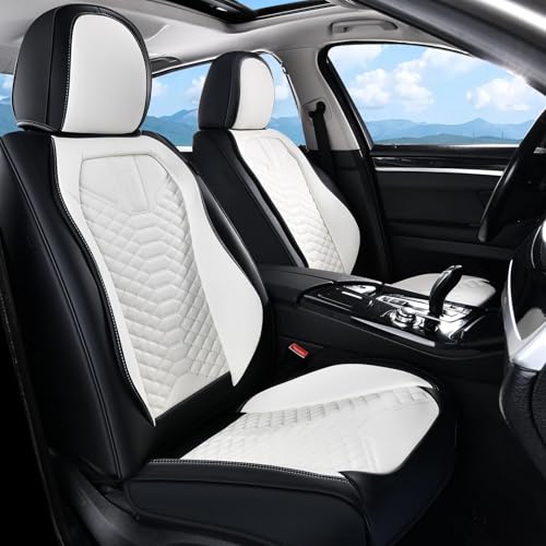Coverado Car Seat Covers, Front Seat Cover, Waterproof Nappa Leather Seat Covers for Cars, 2 Pack Driver Car Seat Protectors, Automotive Seat Covers Universal Fit for Most Cars, Black&White - color: Patchwork-Black&White, size: Front