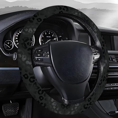 Steering Wheel Covers for Car, Truck, and SUV, Cute Non-Slip Breathable Elastic Steering Wheel, Car Accessories, Universal 15 Inch Leather Cover for Men Women Black Leopard Print - color: Black Leopard Print