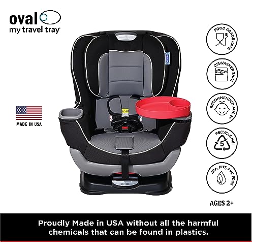 Travel Tray Oval USA Made Extend Your Current Cup Holder to Hold Your Cup Plus A Tray for Snacks, Toys and Accessories. Use in a Car Seat, Booster, Stroller, Golf Cart, Outdoor Chair, Coral Red