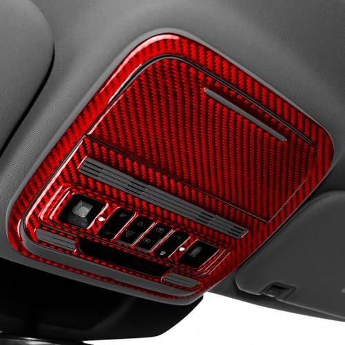 Real Red Carbon Fiber Car Front Row Roof Reading Light Control Panel Sticker Set Auto Interior Trim Compatible with Ford Explorer(U625)XLT/Limited/ST/Platinum/Platinum Hybrid 2020 2021 2022 2023 - color: Front Reading Light Panel Set