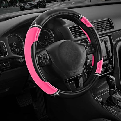 Road Comforts Leather Steering Wheel Cover - Made with PVC Leather - Anti-Slip, Universal Fit 14 1/2 inches to 15 inches - Hot Pink - color: Hot Pink