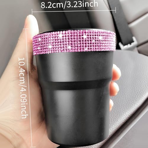 INSTOME Bling Car Trash Can with Lid，Bling Car Change Holder with Lid,Mini Trash Can Cup Holder in Console Pocket Dustbin Cans Portable for Car, Home, Office (Pink) - color: pink
