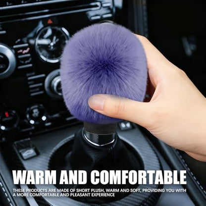 2PCS Plush Car Gear Shift Knob Cover & Handbrake Cover, Shift Knob Protector, Soft Fluffy Gear Handbrake Protective Sleeves, Shifter Lever Brake Handle Warm Plush Set for Cars (Dark Blue) - color: Dark Blue