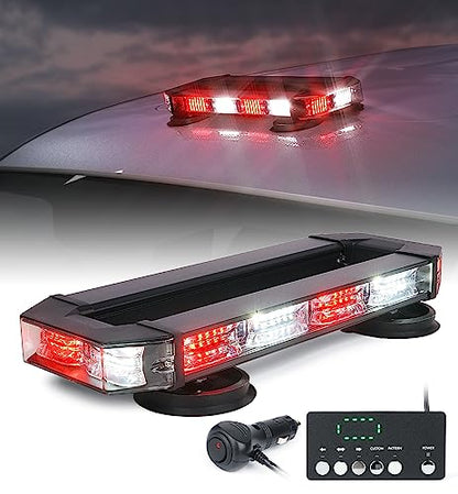 LUMENIX Rooftop Strobe Beacon Lights Bar White Red LED Emergency Traffic Security Lightbar with Heavy-Duty Magnetic Base Safety Warning Flashing Light for POV Trucks Vehicles Firefighter Ambulance - color: White&Red