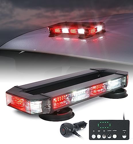 LUMENIX Rooftop Strobe Beacon Lights Bar White Red LED Emergency Traffic Security Lightbar with Heavy-Duty Magnetic Base Safety Warning Flashing Light for POV Trucks Vehicles Firefighter Ambulance - color: White&Red